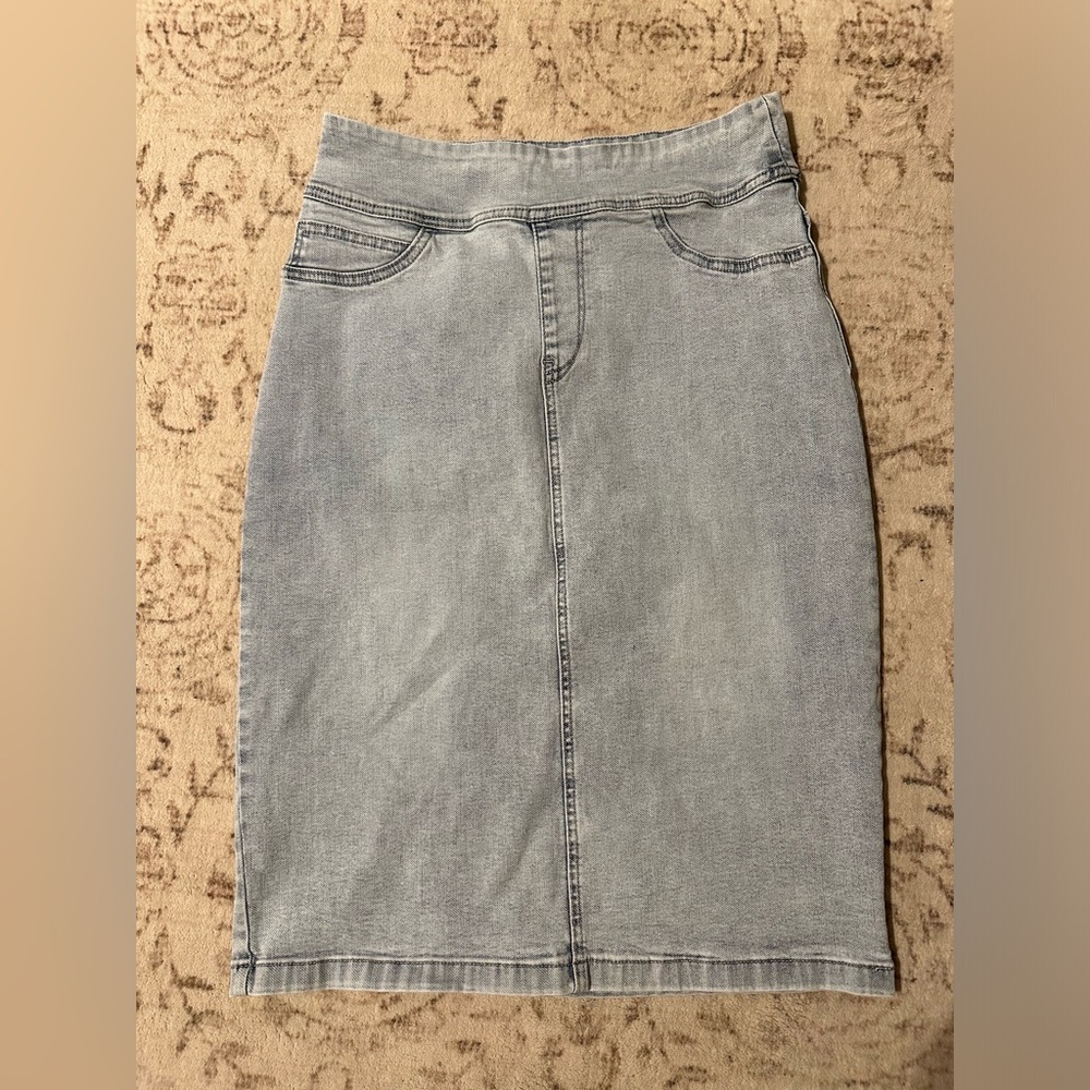 The Main Street Exchange Light Denim Midi Skirt